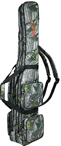 Arapaima Fishing Equipment® Rutentasche für 4, 6 oder 8 Angelruten | Angeltasche | Angelrucksack für Angelausrüstung - Grey Wood 2 Innenfächer - 160 cm