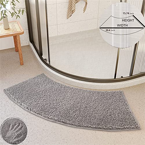 Lange Badematte Grau Gebogene Badematte Badematten rutschfest Anti Rutsch Badvorleger für Eckshow Rcurved Badteppich mit Rutschfester Unterseite, maschinenwaschbar, 40 x 100 cm, für Inneneingang