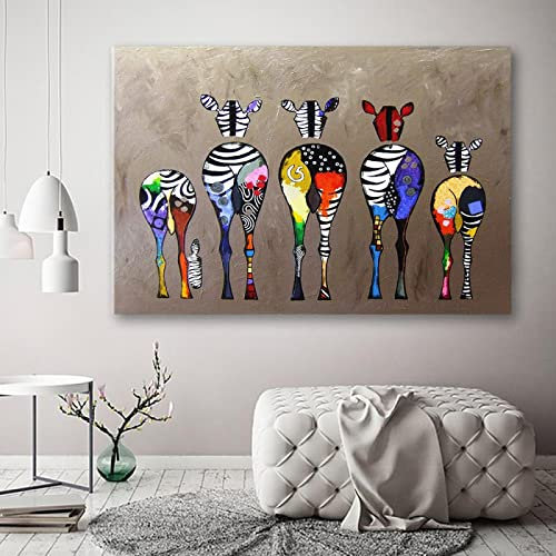 Kunstdruck auf Leinwand, Cartoon, bunt, Zebra, Hintern, abstraktes Tier, Wandmalerei, modernes Wohnzimmer, Heimdekoration, Poster, Bilder, 40 x 60 cm, rahmenlos