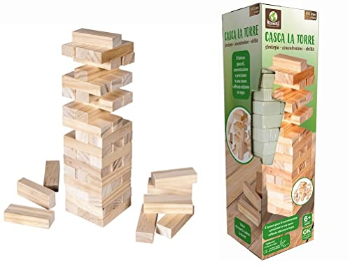 Spiel Turm aus Holz, Magischer Turm, Gleichgewicht, Holz, 54 Stück, Geschicklichkeitsspiel mit 54 Holzblöcken, groß ca. 8 x 8 x 27 cm, Spaß für die ganze Familie