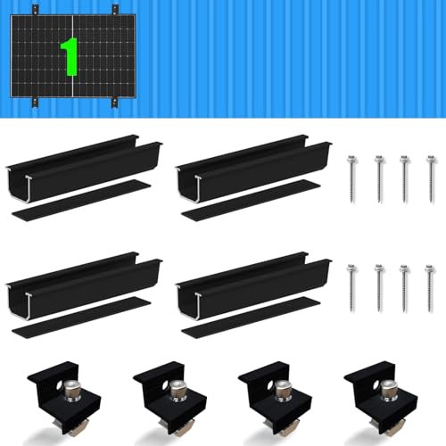 Warmfay Solarmodul Halterung Montageset, Schwarzes 12CM Aluprofil und Verstellbare Klammern Befestigung für Solarmodul, Solarpanel Halterung 1 Modul 30-35MM für Flachdach Trapezblech Blechdach