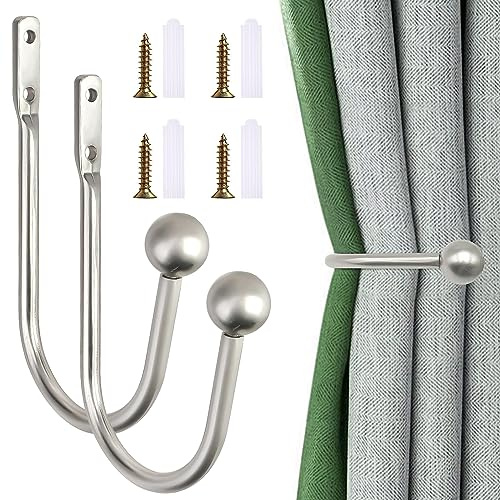 Leikedun 2Pcs Metal Curtain Tie Backs Hooks, Silver Curtain Holdbacks