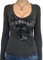 Siyova Women's Spring Autumn Fitted Tops Long Sleeve Shirts for Women Letter Vintage Print Skinny T-Shirt Pullover Streetwear Y2k (Gray Black, XL)