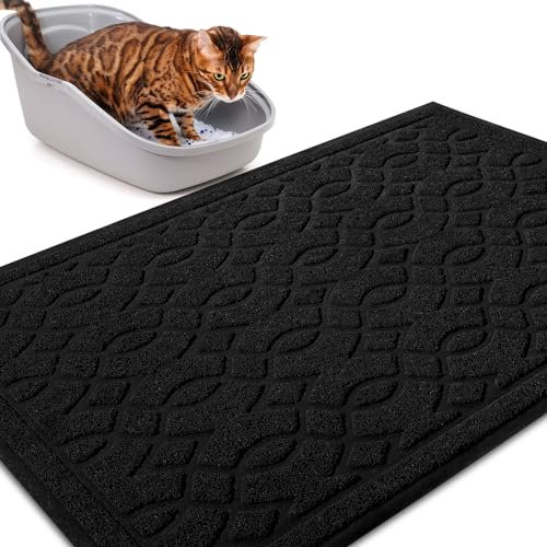 Yimobra Katzenstreu Matte, 90 x 60 cm, Wasserdichte Katzenklomatte Rutschfest Katzenklo Unterleger Matte, Einfache Reinigung Katzenklo Vorleger, Schwarz