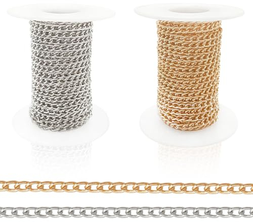 Catena da 10 metri, catena di gioielli, catena di gioielli, catena d'oro e catena d'argento, per collane fai da te, (oro + argento, 5 * 3,5 mm)