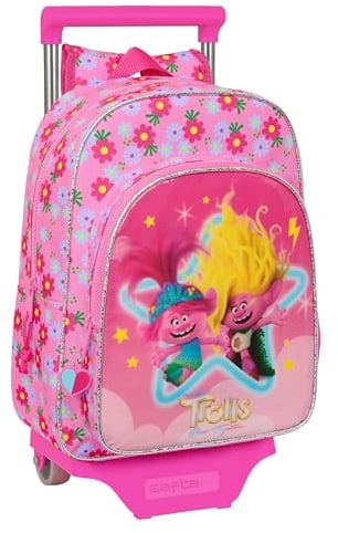 Safta TROLLS 3 Kinderrucksack mit Trolley 705, ideal für Kinder unterschiedlichen Alters, bequem und vielseitig, Qualität und Widerstandsfähigkeit, 26 x 11 x 34 cm, Rosa, Rosa, Estándar, Casual