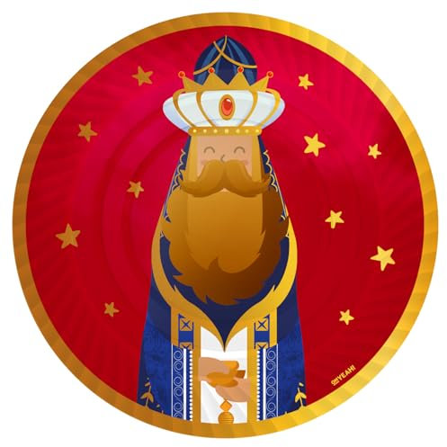 OH YEAH - 2 Unidades Bandeja Redonda Reyes Magos Gaspar Cartón Desechable Ø 30 cm - Decoración Temática Navideña de Reyes Magos - Diseño Festivo Navideño - Celebración Noche de Reyes