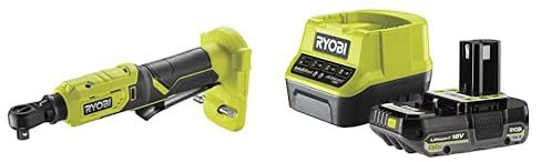 Ryobi - Clé à cliquet 18V - emmanchement carré 1/4’’ - 60 Nm - Livrée avec 1 embout d'extension, 1 batterie 2Ah et 1 chargeur rapide