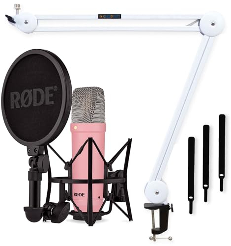 Rode NT1 Signature Pink Studio Microphone + Keepdrum MS138 Articulated Arm Tripod White