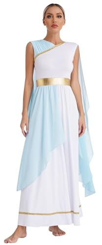 LiiYii Déguisement Romaine Costume Adulte Femme Robe Médiévale Déesse Grecque Déguisement Halloween Mascarade Bleu clair 3XL
