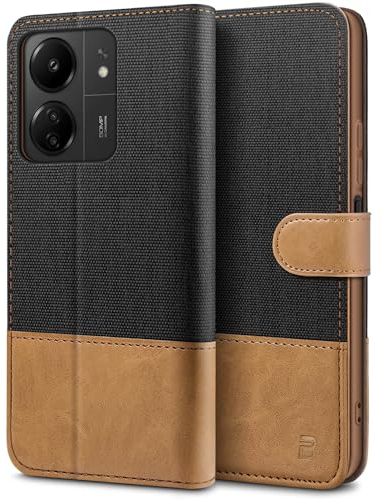 BEZ Handyhülle für Xiaomi 13C Hülle, Tasche Kompatibel für Xiaomi Redmi 13C, Schutzhüllen aus Klappetui mit Kreditkartenhaltern, Ständer, Magnetverschluss, Schwarz
