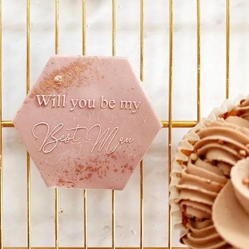 Generic Will You be My Best Man Cookie Stamp Fondant Embosser with Square Cookie Cutter
