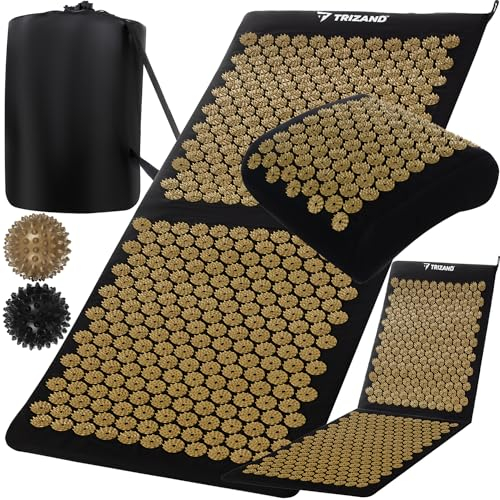 TRIZAND Akupressurmatte Set XXL mit Kissen, 2 Massagebällen & Tragetasche – 13743 Druckpunkte – Entspannung bei Rückenschmerzen, Stress & Verspannungen