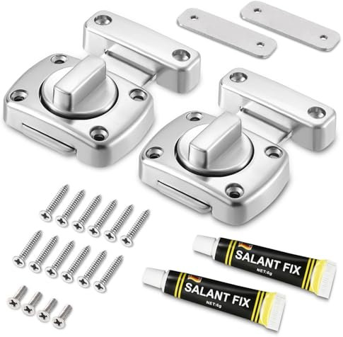 HEITAOZHUANYING 2 Piece Bathroom Door Lock Door Latch, Door Lock without Drilling, with Brushed Surface, Zinc Alloy Material, Bathroom/Bedroom/Toilet Lock,Applicable to Various Doors（Silver）