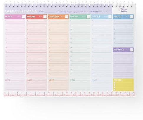 TimeMine Planner Settimanale da Scrivania A4 con 100 Settimane Personalizzabili, Spirale e Righello - Packaging Anti-Orecchie