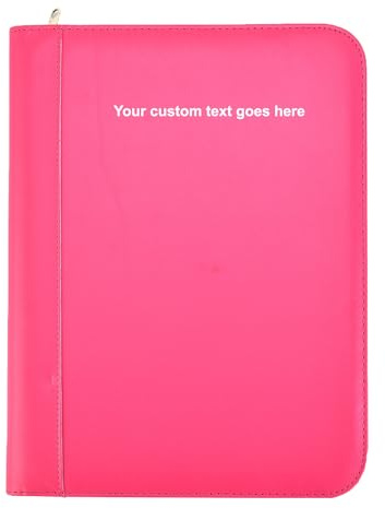 Arpan Personalisierter Text A4 Konferenzmappe Portfolio PU Leder mit Taschenrechner Schreibblock Stifthalter (Rosa)