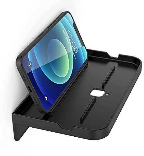 HomeMount Wall Phone Holder - Stick On Phone Wall Mount for Bathroom and Kitchen - Compatible with Any Phone iPad Wall Mount Shower Glass Mirror Universal Wall Adhesive Phone Shelf (Black)