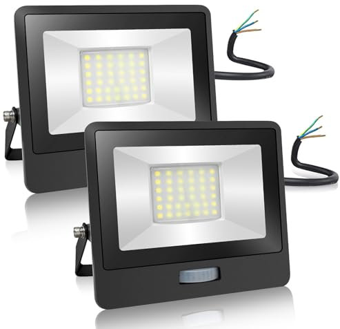 EXTRASTAR 30W Security Outdoor Lights Motion Sensor, 2560 Lumen, 155W Equivalent, IP65 Waterproof LED Floodlight with PIR, 6500K Cold White Flood Light with Sensor for Backyard, Garage, Pack of 2