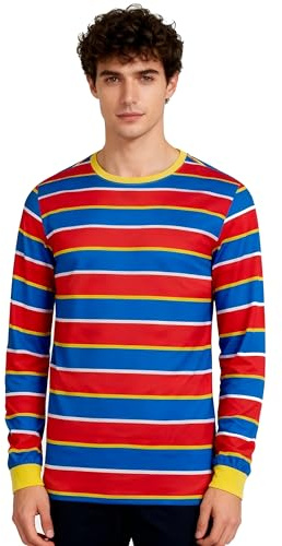 80 90er Jahre Erwachsene Herren Hals Pullover Shirt Kostüm Cosplay Streifen Langarmshirt