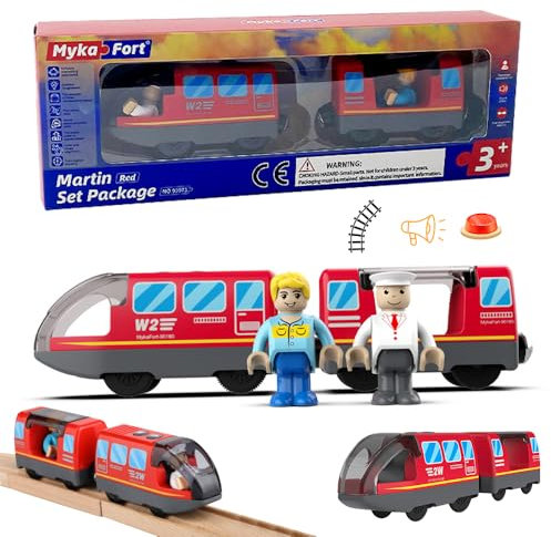 Mineup Eisenbahn Elektrische Lok Holzeisenbahn Zug, Eisenbahn Kinder Elektrisch, Holzeisenbahn Zug (Magnetanschluss), Leistungsstarker Motorzug Kompatibel mit Thomas, Brio, Chuggington, ab 3 Jahren