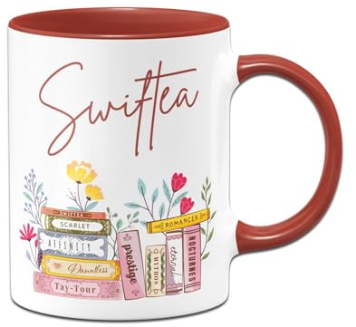 Tassenbrennerei Tasse - Swiftea - Teetasse, Kaffeetasse mit Spruch - Geschenk für Tochter, Freundin - Bücherregal Swift Geschenkidee (Rot)