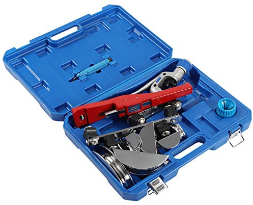 Mermajestic Rohrbieger-set, Rohrbiegemaschine, Handrohrbieger Satz 6-22mm Rohrbiegegerät bis 90°, Entgratwerkzeug, Praktischer Rohrschneider, Multi-Spezifikation Zubehör,Alu Verbundrohr (Rot)