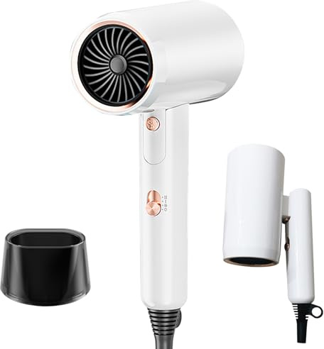 Secador de Pelo Profesional 2400W, Iónico de Secado Rápido, Mango Plegable, 3 Temperaturas y 2 Velocidades, con Boquilla Concentradora, Ideal para Uso Doméstico y Peluquería (Blanco)