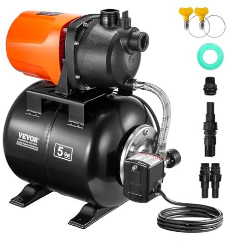 VEVOR 750 W Gartenpumpe, 3700 L/H, automatische Bewässerungspumpe mit 50 m Förderhöhe, Kreiselpumpe mit 20/40 PSI Druckschalter, Flachbrunnenpumpe, thermoplastischer Pumpenkopf für Hausgarten & Rasen
