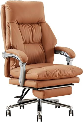 Bürostuhl, Computerstuhl aus echtem Leder, ergonomischer Drehstuhl mit einziehbarer Fußstütze, Verstellbarer Höhe und Rückenlehne (Bernstein)