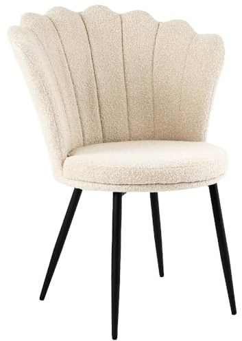 RayGar Genesis Mini Flora Boucle Accent Chair with Petal Back Armchair With Black Metal Tube Legs (Beige)