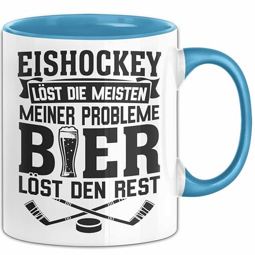 Eishockey Tasse Löst Die Meisten Meiner Probleme Bier Löst Den Rest Becher Geschenkidee (Blau)