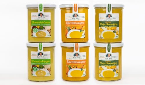 Intervallfasten mit Suppen Ralf Moll® Fastensuppen | 6x380ml Bio-Suppen im Glas | Fastenkur Souping vegan | Blumenkohl | Karotte | gelbe Paprika