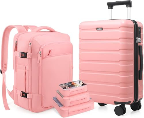 Roadcheer Lot de 4 valises rigides avec 4 roulettes - Grande valise de voyage légère en polycarbonate avec serrure TSA, Rose, Koffer-Set 5tlg, Moderne
