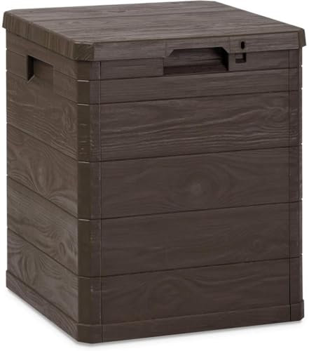 MA MAISON Bauletto Multibox da Giardino 90 Litri Effetto Simil Legno Contenitore Stoccaggio, in Resina Marrone 42,5x44x50h cm da Esterno Resistente ai Raggi Uv - Made in Italy
