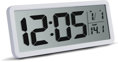 Bomiclss LED Digital Clock with Big Digits, Temperature, 12/24 Hr, Date - Wall and Desk Alarm for Bedroom, Home Office, Travel, School (Battery Not Included) (White)