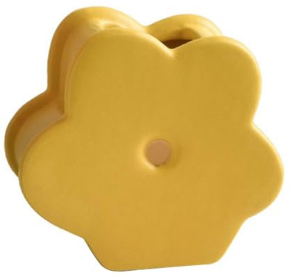 Qusedwey 1 Stück Keramikvase, Blumenförmige Keramikvase, Dekorative Vase für Wohnzimmer, Küche, Büro, Geometrische Dekoration, Gelb