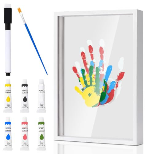 Handabdruck Set Familie, Abdruckset Baby, Holzrahmen Zum Basteln, Transparente Blätter, Endloses Geschenkset, Ungiftige Farben (Weiß)