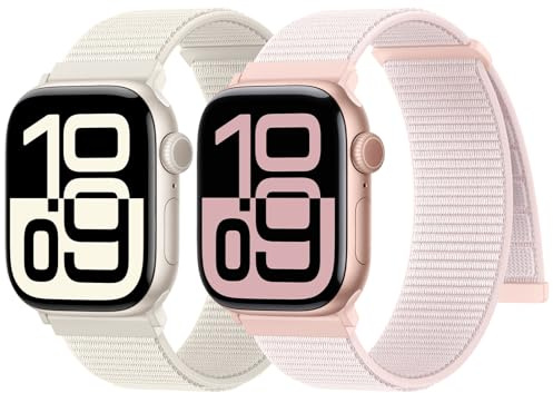 2PCS Nylon Bracelet pour Bracelets Apple Watch pour Homme et Femme | Textile Bracelets 40mm 42mm 41mm 38mm, Réglable élastique Sport pour iWatch Series11 10 9 8 7 6 5 4 3 2 1 Doux et Respirant