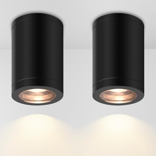 FUDESY Ceiling Light 2 Pack, IP54 Waterproof Surface Mounted Downlight GU10 | Indoor Outdoor Black Ceiling Spotlight, Round Spot Lights for Living Room,Bedroom,Bathroom,Kitchen,Hallway, Bulb Not Included