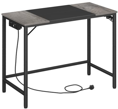 HOOBRO Computer Desk, Home Office Desk, Gaming Desk with 3 Hooks, 80 x 40 x 77 cm, Modern Study Writing Table for Study Room, Home Office, Industrial Design, Charcoal Gray and Black EBC40KDN01G1