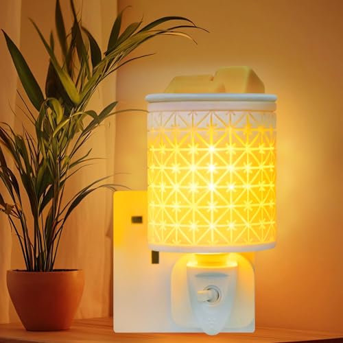 Plug in Wax Melt Burners Wall Ceramic Electric Wax Burner for Wax Melts Night Light Aroma Lamp Wax Burner Essential Oil Burner for Home Bedroom Living Room Gifts Decor(Sundust Grid)