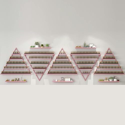 WTLONBF An der Wand montierte Nagellack-Aufbewahrungsregale, Parfüm-Organizer-Regale, dreieckiger Nagellack-Metallhalter, Vitrine für ätherische Öle, für das Home Salon Business Spa (Pink)