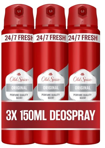 Old Spice Original Deospray für Männer 3x 150 ml, 24/7 Frischhh bei täglicher Anwendung, langanhaltender Duft in Parfumqualität, Schutz vor Gerüchen, Ohne Aluminiumsalze (Packung mit 3)