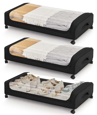Boic 3 Stück Unterbettkommode Mit Rollen, Unterbett Aufbewahrungsbox Metallrahmen Bettkasten Organizer Faltbare Aufbewahrungsbox Mit Deckel Groß Für Decken, Kleidung, Steppdecken, Spielzeug, Schuhe