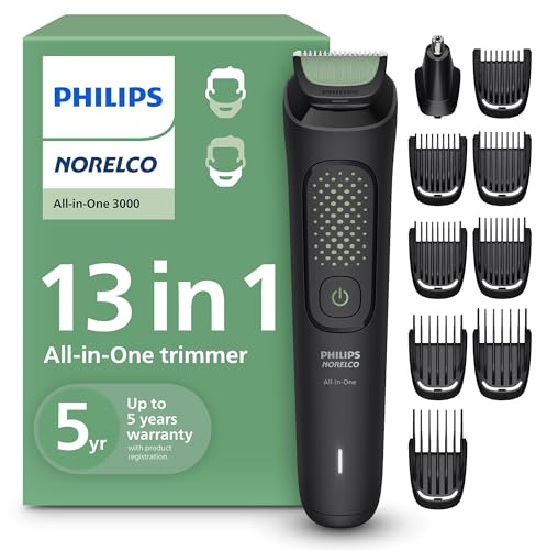 Philips Norelco All-in-One 3000 Series 13 in 1 Trimmer, Beard Styler & Men's Hair Clipper, 9 Length Settings & Self-Sharpening Skin-Friendly Blades, MG3919/50