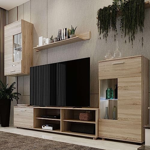 Miroytengo Modulo de Salón Comedor Estilo Moderno en Color Roble Sonoma con 3 Puertas y Estantes Internos 230 cm