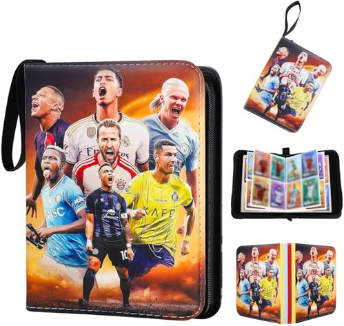 Fussball Karten Sammelalbum- 400 Taschen Fussball Sammelkarten Album- Wasserdichter Karten Album Hefte Halter Ordner Buch Hüllen mit Reißverschluss Tragegriff, Heft Ordner Weihnachten Geschenk Kinder