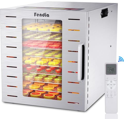 Jerky Food Dehydrator, 9 Large Stainless Steel Trays, 800W Fruit Dehydrator with Remote, 24H Timer and 200°F Temperature Control, Dryer