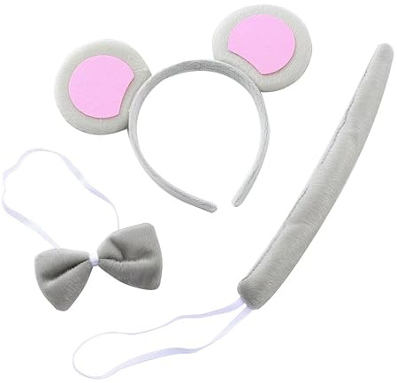 CATMEYE Maus Ohren Haarreifen Set, Tier Kostüm mit Schwanz, Verkleidung für Kinder, Party, Karneval