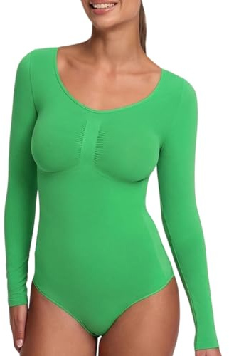 creamy fabrics Damen Figurformender Shapewear Bodysuit mit String – Longsleeve Body für unsichtbaren Sitz – Starke Kompression Bauch & Taille – Nahtlos mit Po-Lifting Effekt